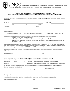 Student Rescission Notification for Federal Direct Loan