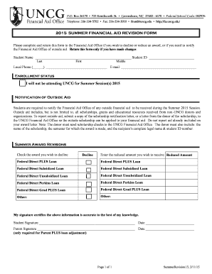 2015 Summer Financial Aid Revision Form