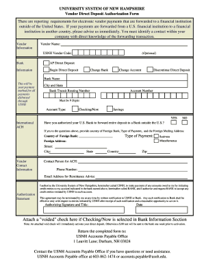 Vendor Direct Deposit Authorization Form