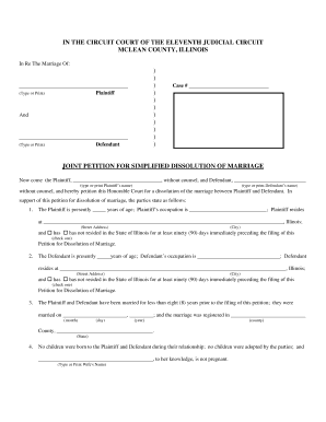 Joint Petition for Simplified Dissolution of Marriage
