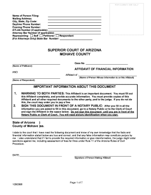 Arizona Affidavit of Financial Information
