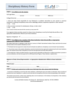 Disciplinary History Form