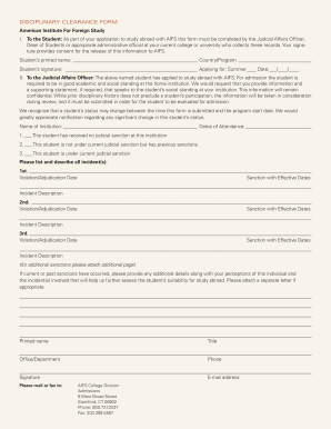 Disciplinary Clearance Form
