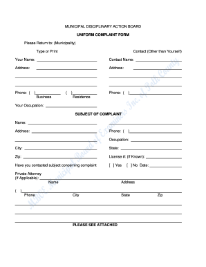 Municipal Disciplinary Action Board Complaint Form