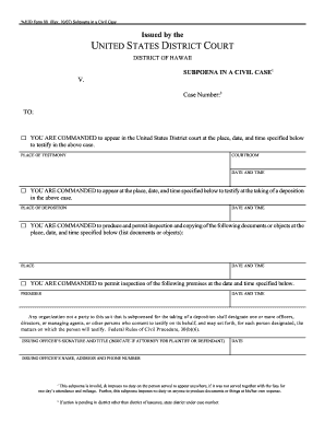 US Federal Subpoena in a Civil Case