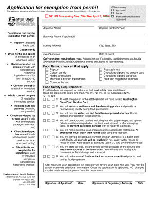 Washington Food Service Exemption Application
