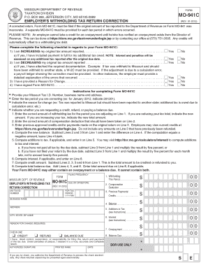 Missouri Employer Withholding Tax Return Correction
