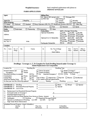 Westfield Farm Insurance Application
