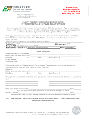 Facility Request for Background Investigation