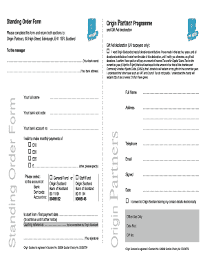 Standing Order Form and Gift Aid Declaration