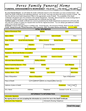 Funeral Arrangements Worksheet