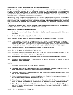 Certificate of Origin for Exports to Mexico