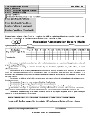 Medication Administration Record Validation Form