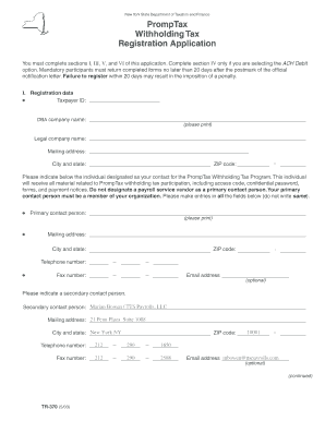 New York PrompTax Withholding Tax Registration Application