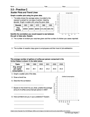 Scatter Plots and Trend Lines Worksheet