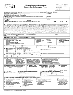 SBA Form 641 Request for Counseling