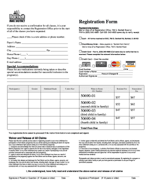 Bartlett Park District Registration Form