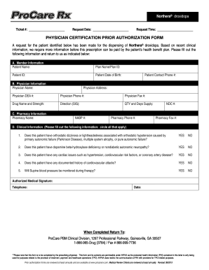 Physician Certification Prior Authorization Form
