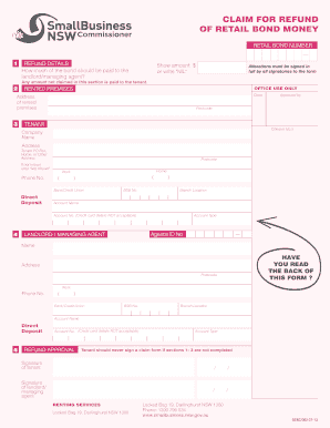 Claim for Refund of Retail Bond Money