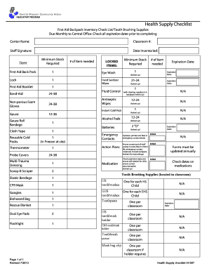 Health Supply Checklist