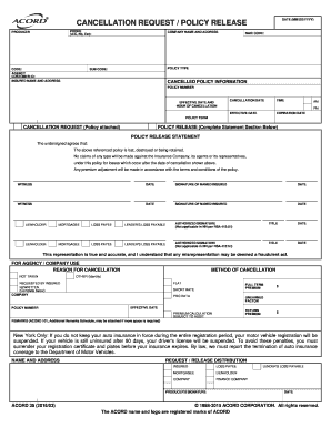 Insurance Policy Cancellation Request Form