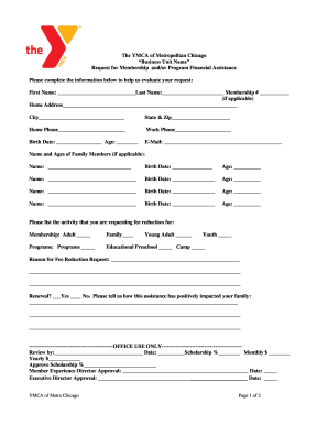 YMCA Membership Financial Assistance Request