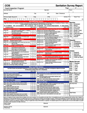 Food Inspection Program Sanitation Survey Report