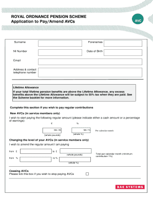 Royal Ordnance Pension Scheme AVC Application