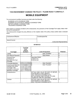 Commercial Auto Mobile Equipment Endorsement
