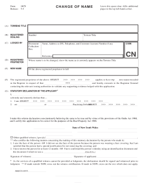 New South Wales Change of Name Form 10CN