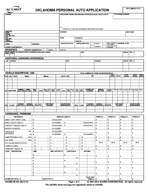 Oklahoma Personal Auto Insurance Application