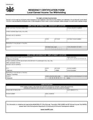 Pennsylvania Residency Certification Form