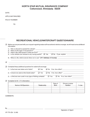 Recreational Vehicle/Watercraft Questionnaire