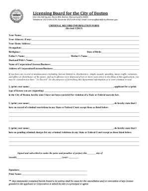 Boston Criminal Record Information Form