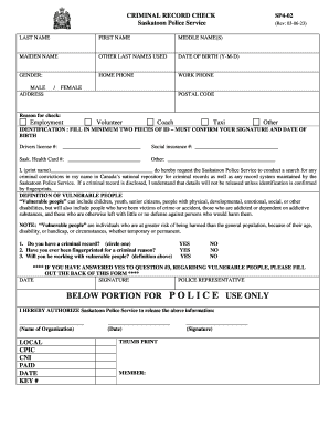 Criminal Record Check Form