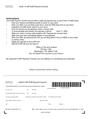 District of Columbia 2006 D-40P Payment Voucher