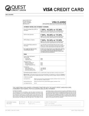 Visa Classic Credit Card Application and Disclosure