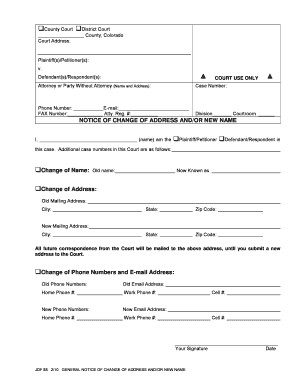 Notice of Change of Address and/or New Name