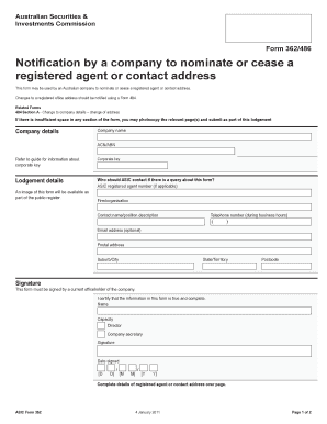 ASIC Form 362/486: Nominate or Cease Registered Agent