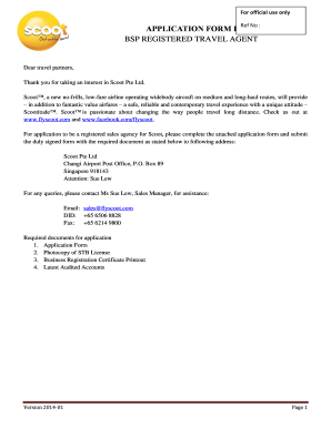 APPLICATION FORM I Ref No BSP REGISTERED TRAVEL AGENT