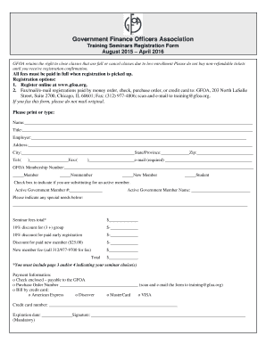 GFOA Training Seminars Registration Form