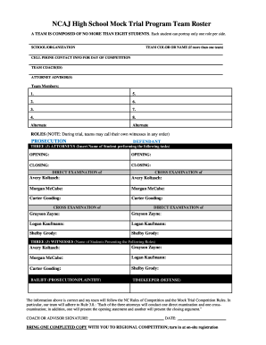 NCAJ High School Mock Trial Team Roster