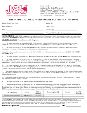 2013-2014 Institutional IRS Income Tax Verification Form