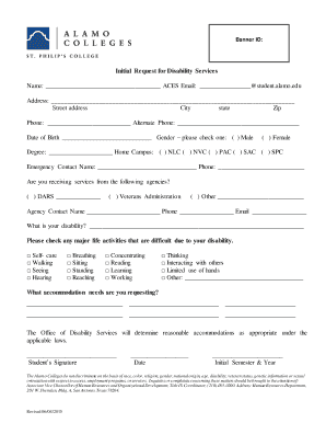 Initial Request for Disability Services