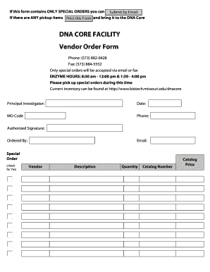 DNA CORE FACILITY Vendor Order Form - University of Missouri - biotech missouri