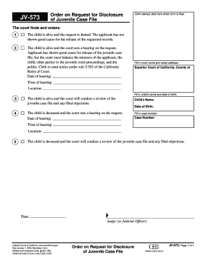 JV-573 Order on Request for Disclosure of Juvenile Case File
