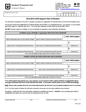 2015-2016 Child Support Paid Verification Form