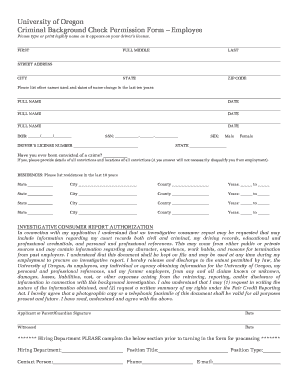 University of Oregon Employee Criminal Background Check Permission Form
