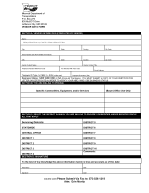 Missouri Vendor Data Form