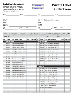 Coats Aloe International Order Form